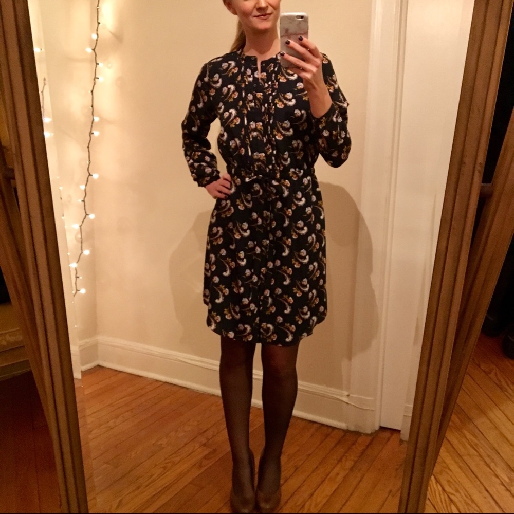 Banana Republic patterned navy cocktail work dress